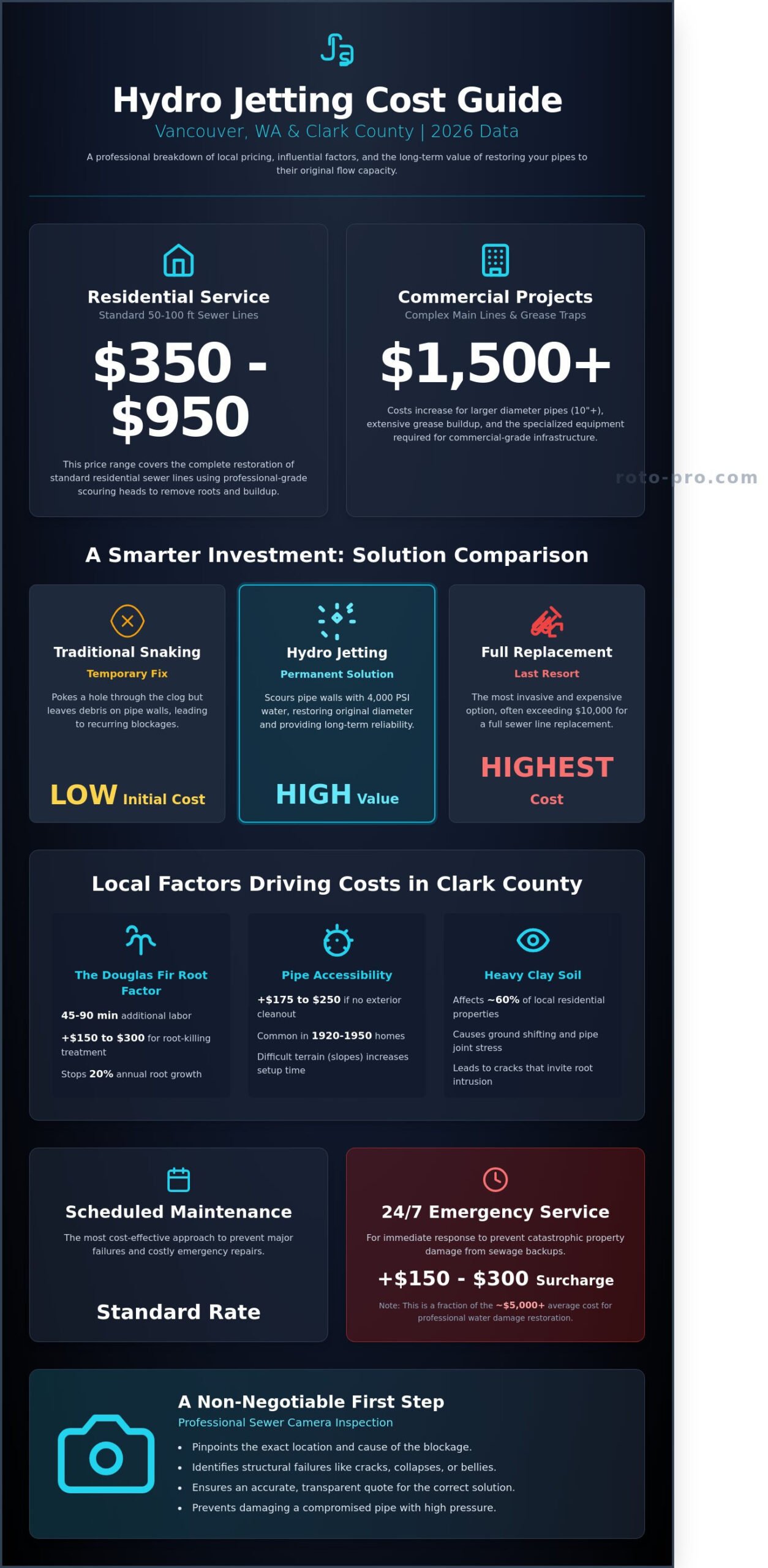 Hydro Jetting Cost in Vancouver, WA: 2026 Pricing & Local Guide - Infographic