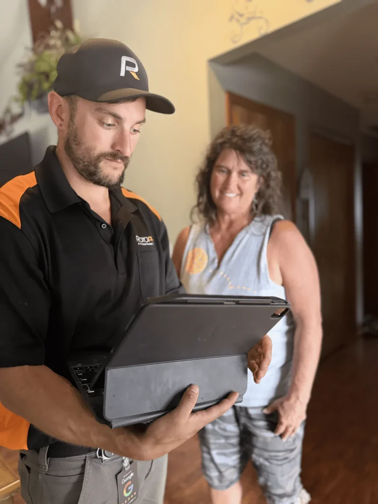 Plumber presenting to a client